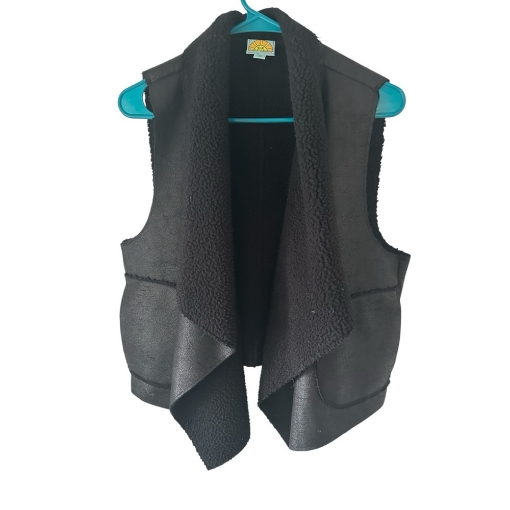 C&C California Black Faux Shearling Open Front Women's Vest Size M